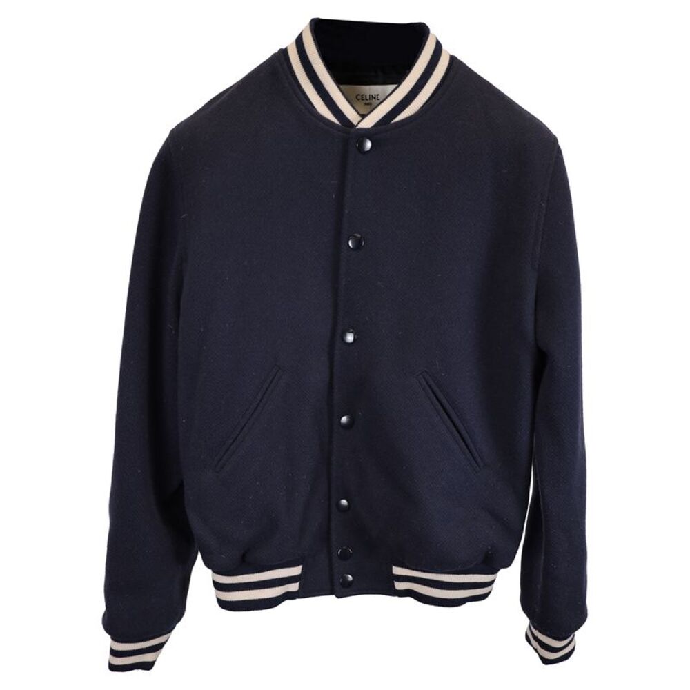Celine Varsity Varsity Collegiate Bomber Jacket in Navy Blue Wool